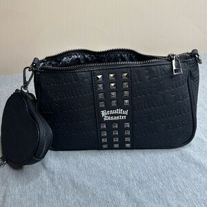 New Black Beautiful Disaster Studded Stealth Bag-ette Purse Limited Edition